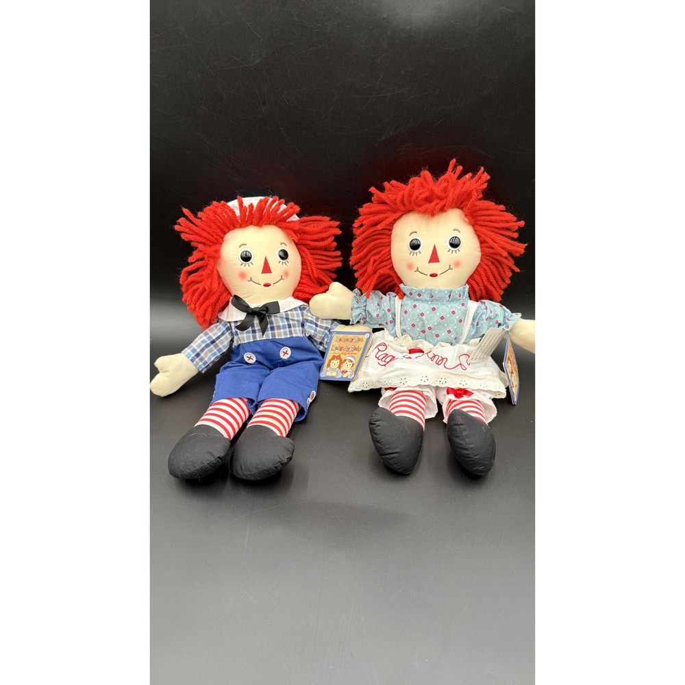 Aurora Raggedy Ann and Raggedy Andy Plush Doll Set Handmade 12 Inch Tagged